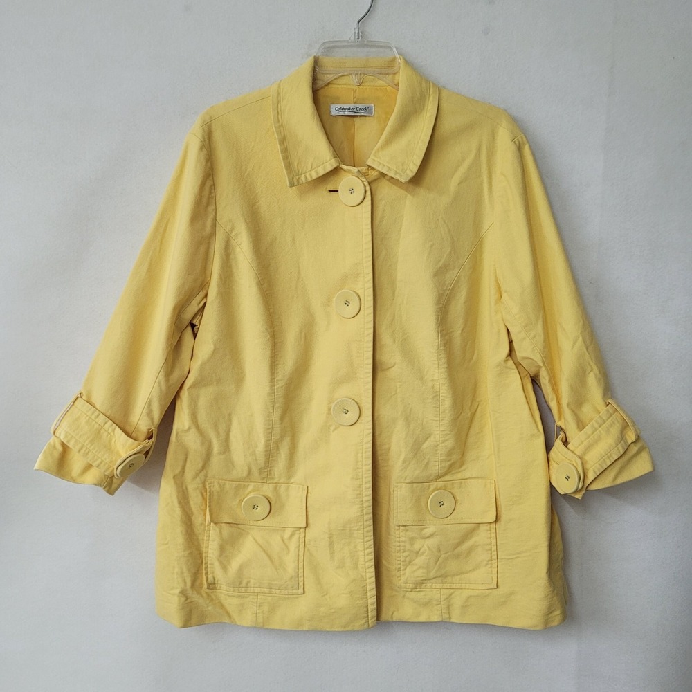 Coldwater Creek Button Front Jacket Women XL‎ Yellow 3/4 Sleeve Cotton Blend